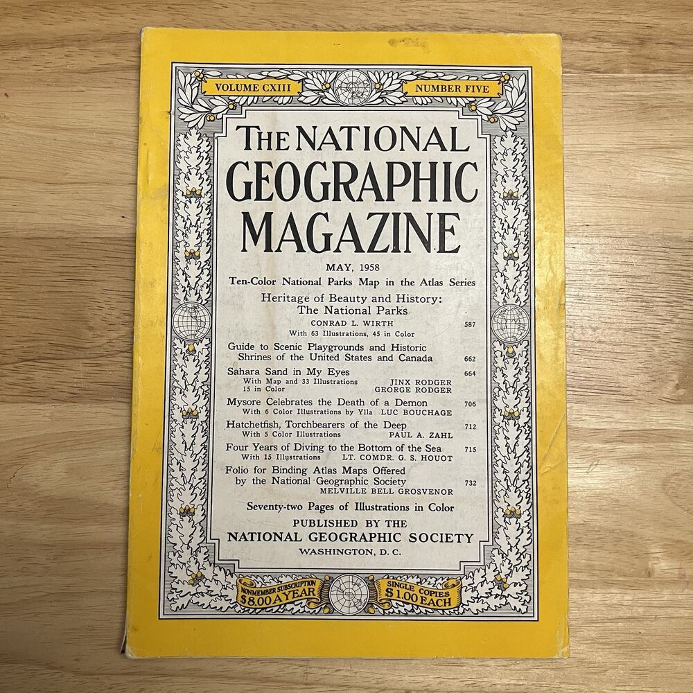 Vintage National Geographic May 1958 National Parks Sahara Mysore Hatchetfish